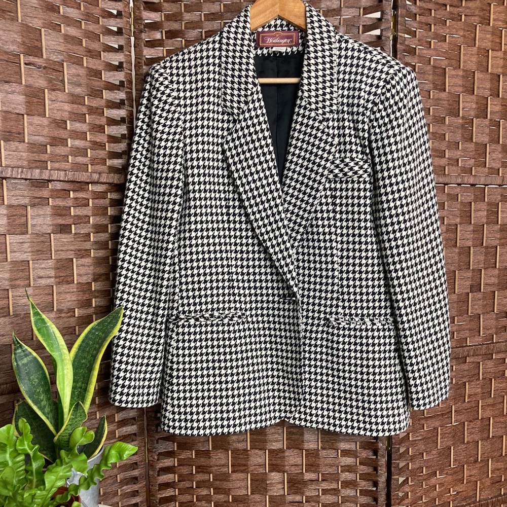 Vintage Houndstooth Blazer | Wool Blend